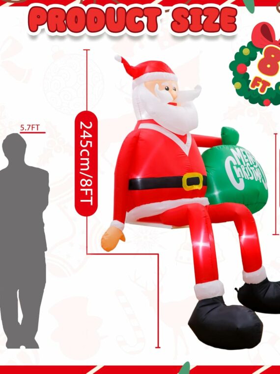 GUDELAK 8FT Christmas Inflatable Santa with LED Lights, Weather-Resistant Yard Decoration