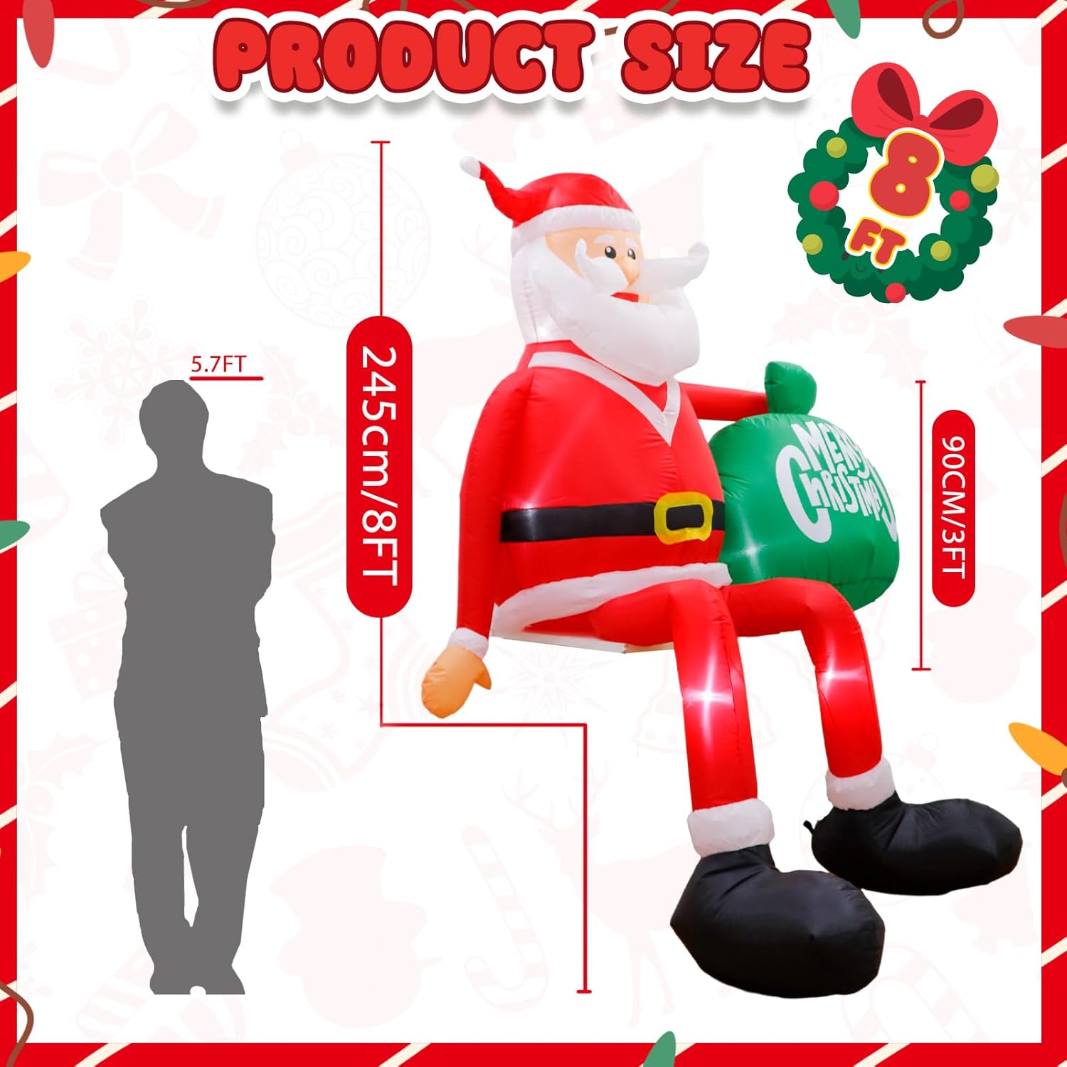GUDELAK 8FT Christmas Inflatable Santa with LED Lights, Weather-Resistant Yard Decoration