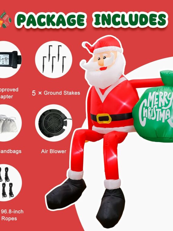 GUDELAK 8FT Christmas Inflatable Santa with LED Lights, Weather-Resistant Yard Decoration