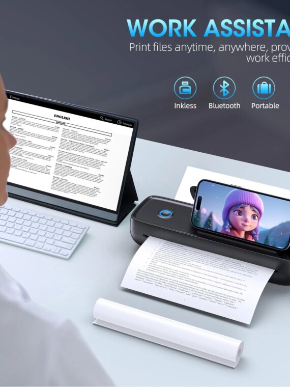 Gutherren Wireless Portable Printer, Bluetooth, Inkless, Supports 8.5"x11" & More, 4200mAh Battery, Compact for Travel