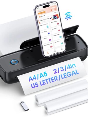 Gutherren Wireless Portable Printer, Bluetooth, Inkless, Supports 8.5"x11" & More, 4200mAh Battery, Compact for Travel