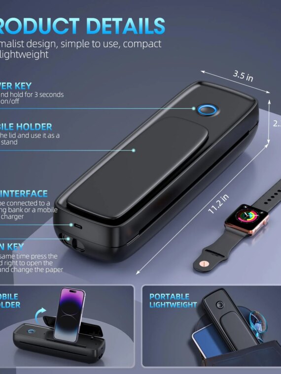 Gutherren Wireless Portable Printer, Bluetooth, Inkless, Supports 8.5"x11" & More, 4200mAh Battery, Compact for Travel