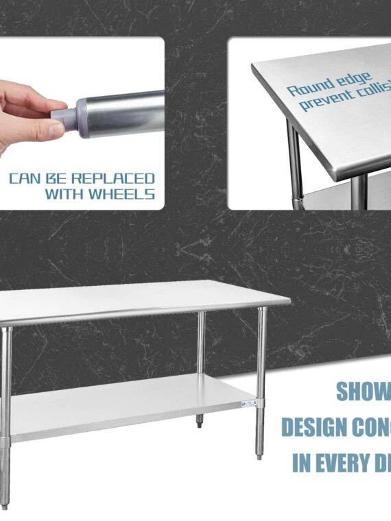 HALLY Stainless Steel Prep & Work Table 24x60 Inch, Adjustable, NSF Certified, Commercial Grade