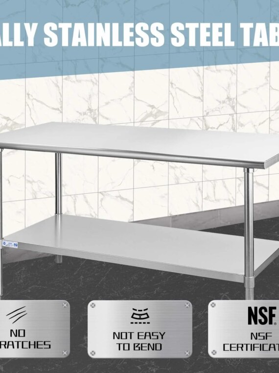 HALLY Stainless Steel Prep & Work Table 24x60 Inch, Adjustable, NSF Certified, Commercial Grade
