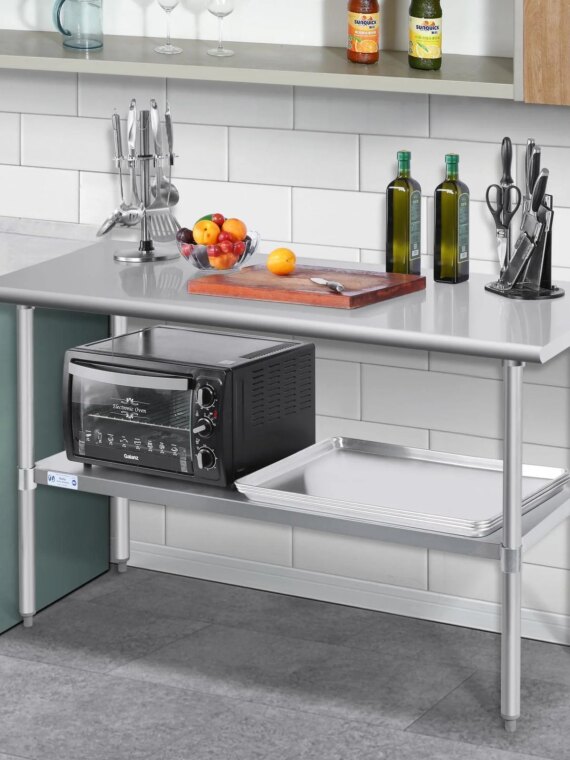 HALLY Stainless Steel Prep & Work Table 24x60 Inch, Adjustable, NSF Certified, Commercial Grade