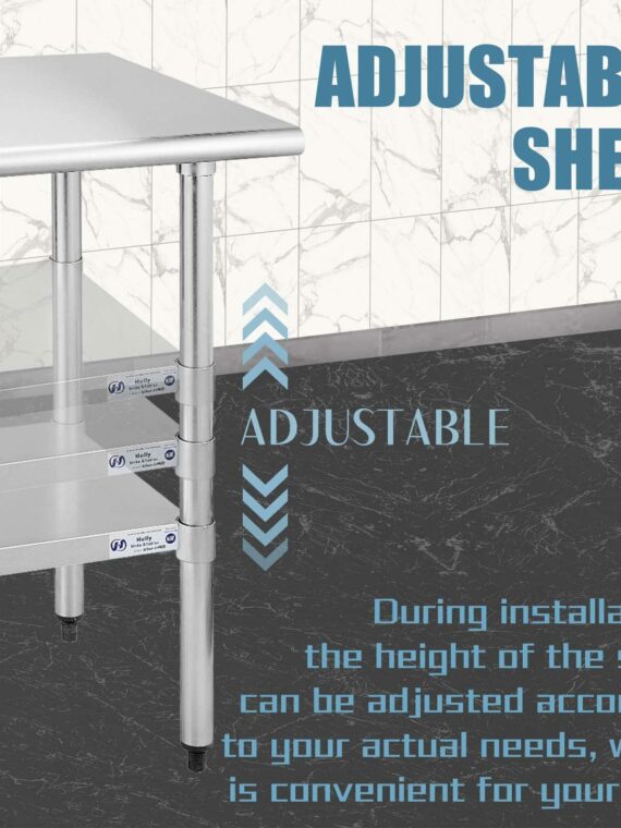 HALLY Stainless Steel Prep & Work Table 24x60 Inch, Adjustable, NSF Certified, Commercial Grade