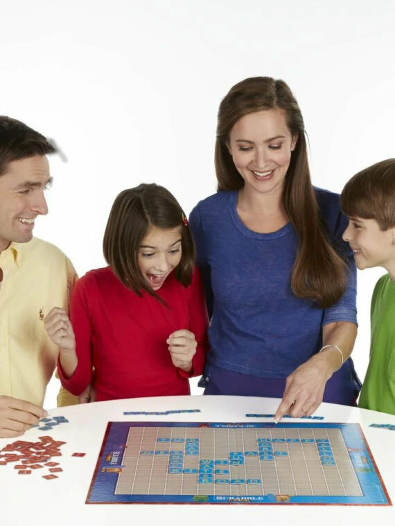 Hasbro Scrabble Junior Board Game, Educational & Fun, Ages 5+, 2-4 Players, Double-Sided Board