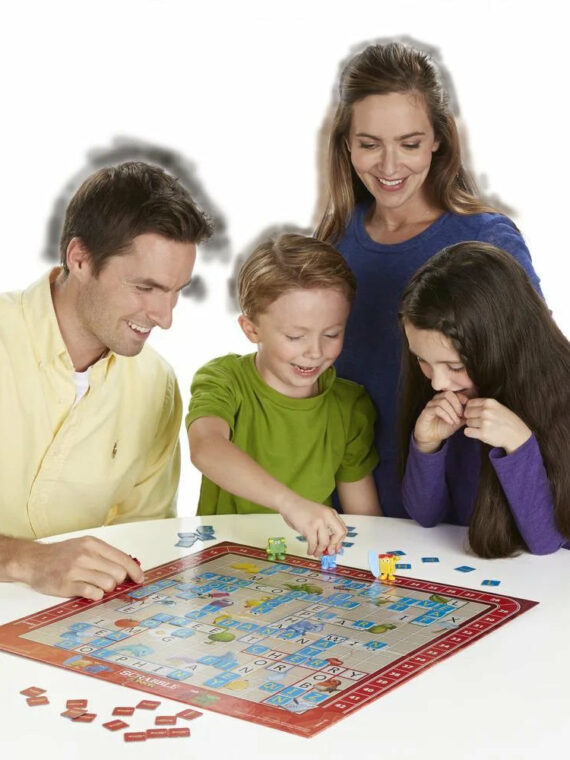 Hasbro Scrabble Junior Board Game, Educational & Fun, Ages 5+, 2-4 Players, Double-Sided Board