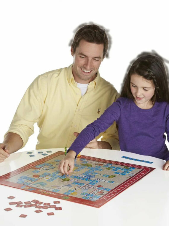 Hasbro Scrabble Junior Board Game, Educational & Fun, Ages 5+, 2-4 Players, Double-Sided Board