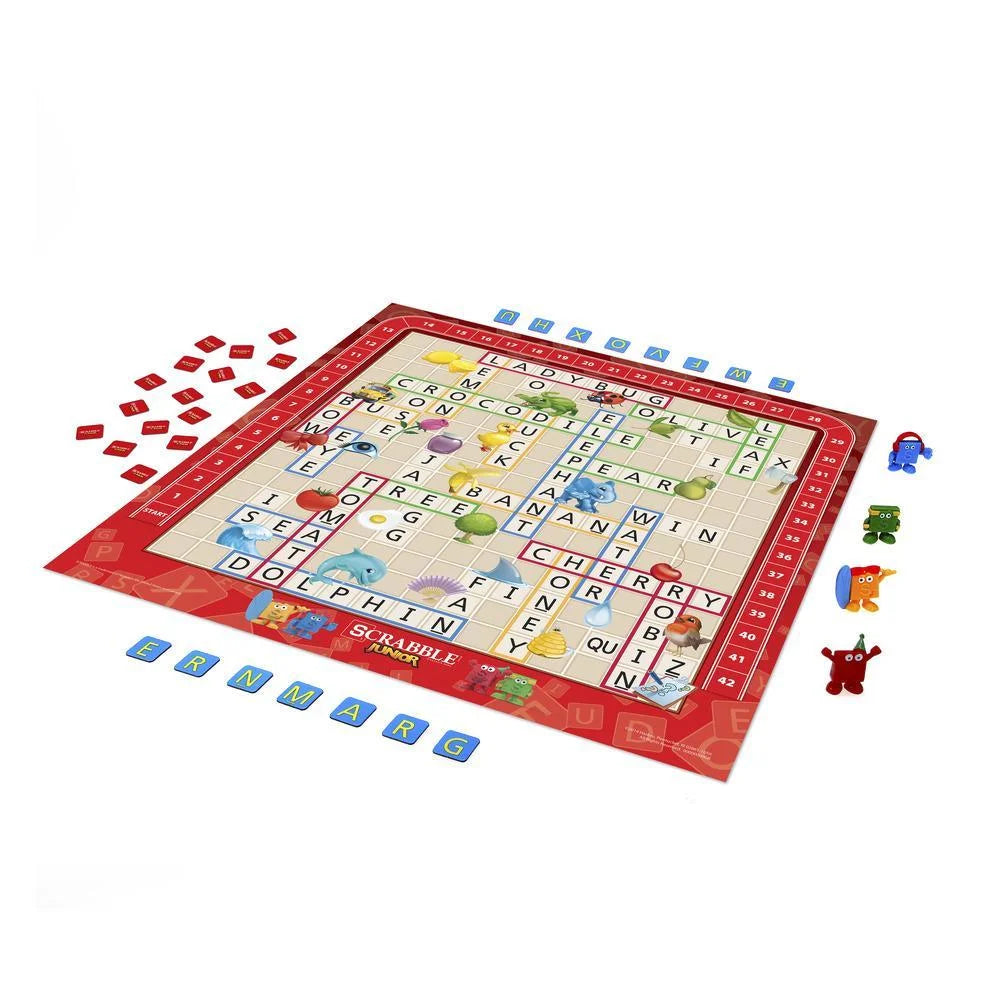 Hasbro Scrabble Junior Board Game, Educational & Fun, Ages 5+, 2-4 Players, Double-Sided Board