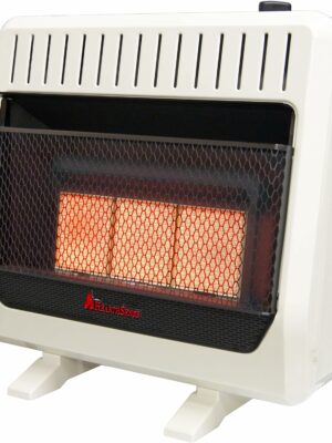 HearthSense Ventless Dual Fuel Infrared Heater, 30,000 BTU, Thermostat Control, Wall/Floor Mount, White