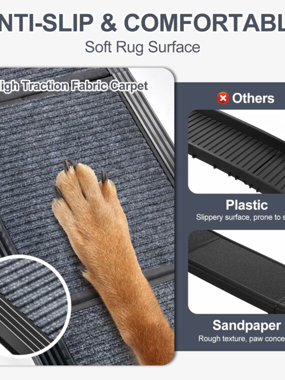 HerCcreta Folding Dog Ramp for Cars, 63" Long, 17" Wide, Anti-Slip, Lightweight Aluminum, Supports 250 lbs