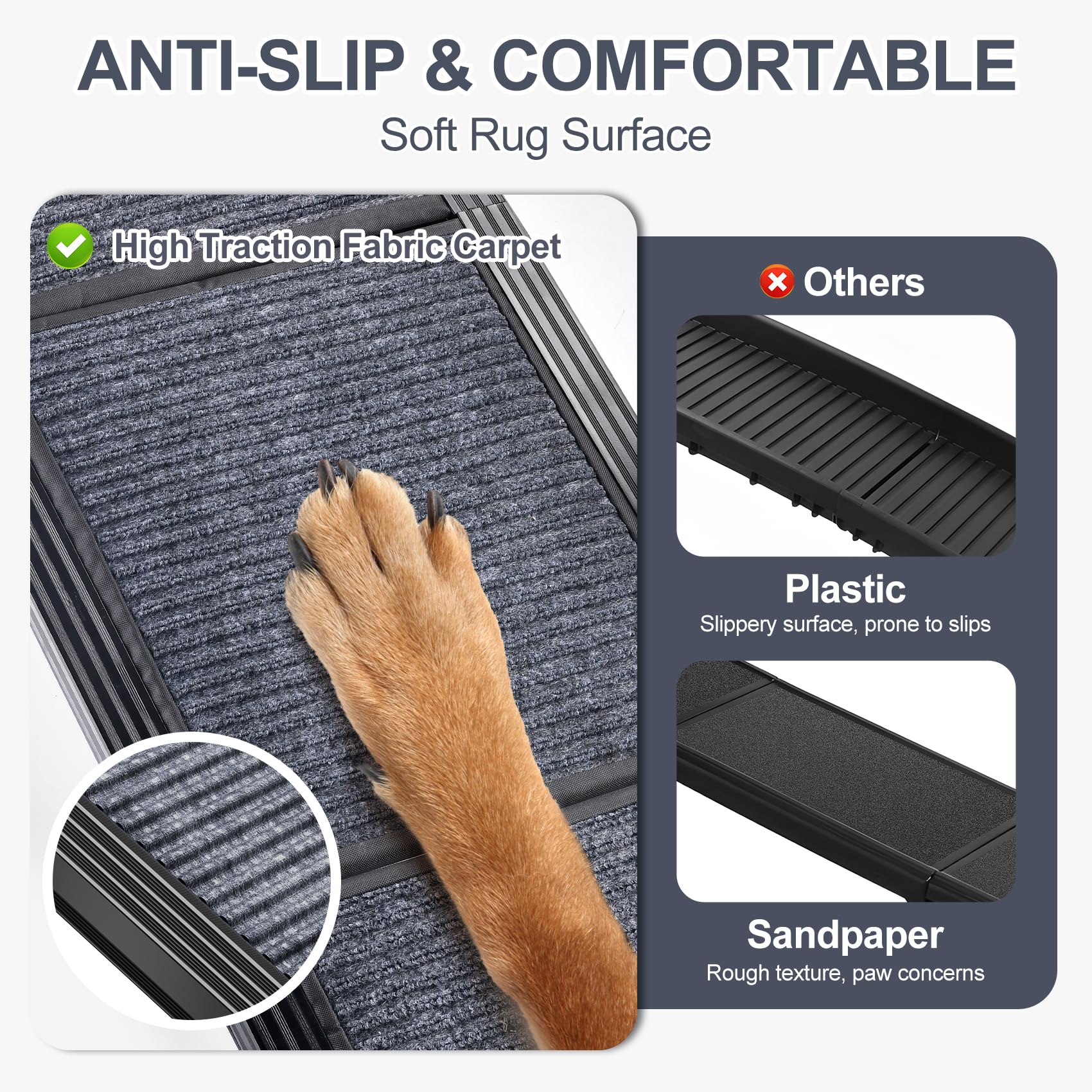 HerCcreta Folding Dog Ramp for Cars, 63" Long, 17" Wide, Anti-Slip, Lightweight Aluminum, Supports 250 lbs