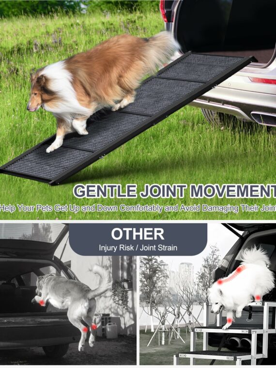 HerCcreta Folding Dog Ramp for Cars, 63" Long, 17" Wide, Anti-Slip, Lightweight Aluminum, Supports 250 lbs