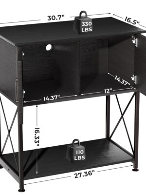 Herture Aquarium Stand for 20-29 Gallon Tanks, 2-in-1 Design, Sturdy Steel & MDF, Black, 30.7″x16.5″