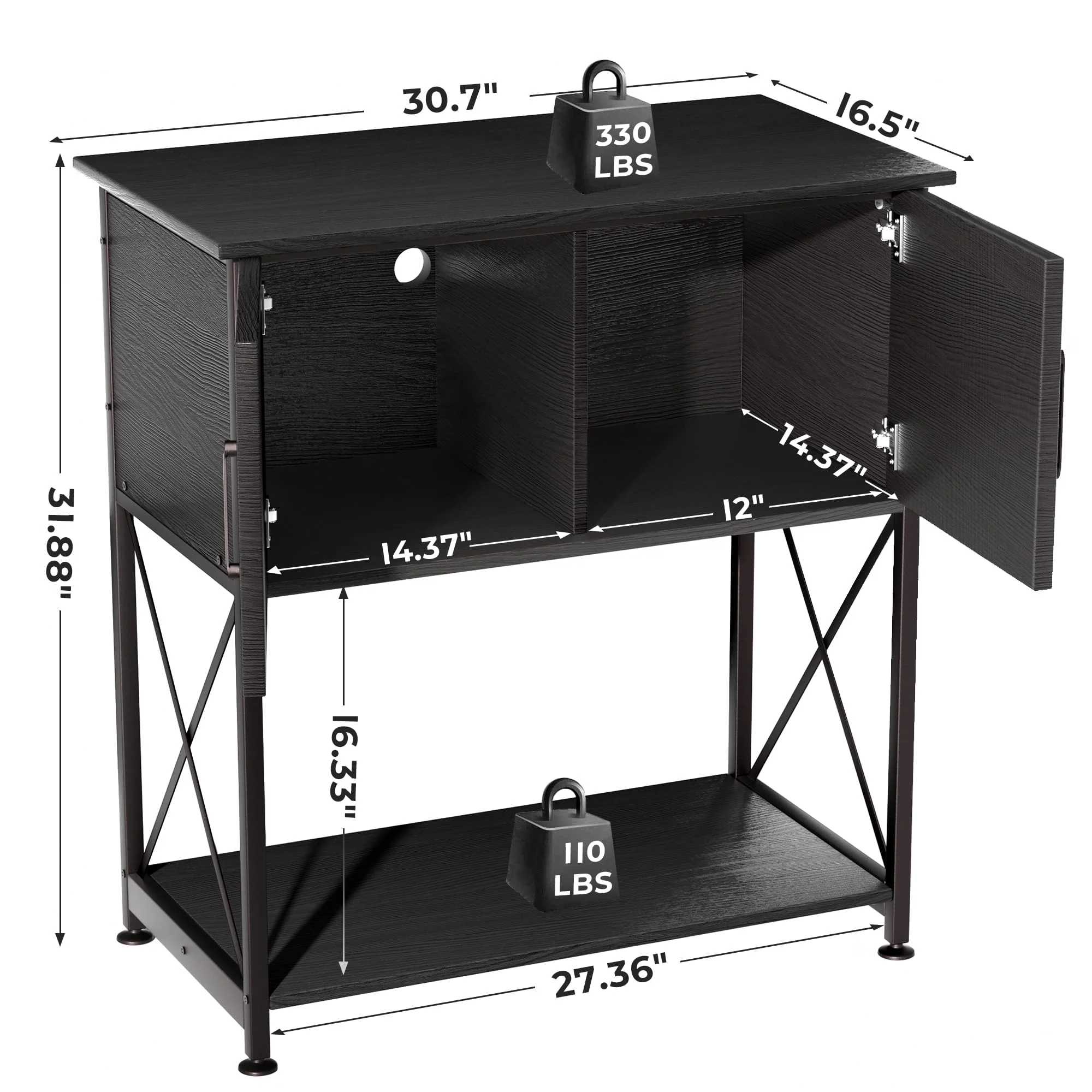 Herture Aquarium Stand for 20-29 Gallon Tanks, 2-in-1 Design, Sturdy Steel & MDF, Black, 30.7"x16.5"