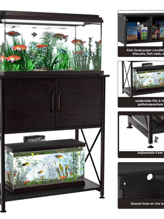 Herture Aquarium Stand for 20-29 Gallon Tanks, 2-in-1 Design, Sturdy Steel & MDF, Black, 30.7"x16.5"
