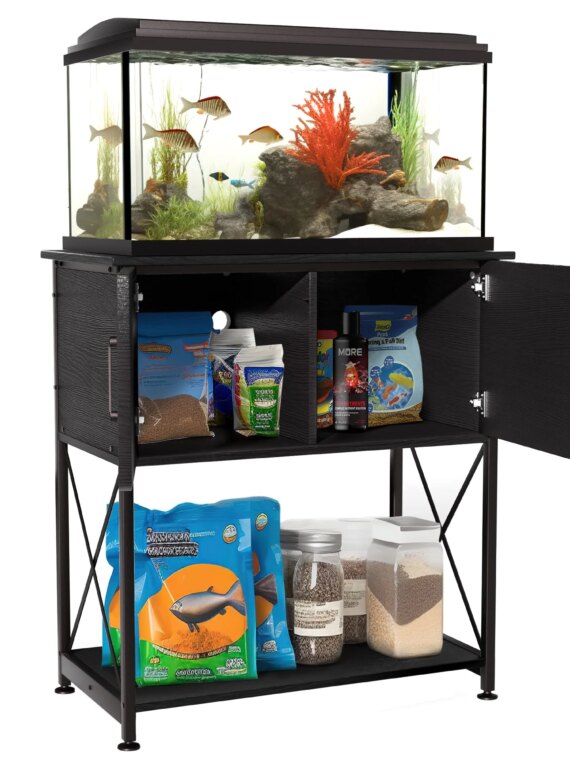Herture Aquarium Stand for 20-29 Gallon Tanks, 2-in-1 Design, Sturdy Steel & MDF, Black, 30.7"x16.5"