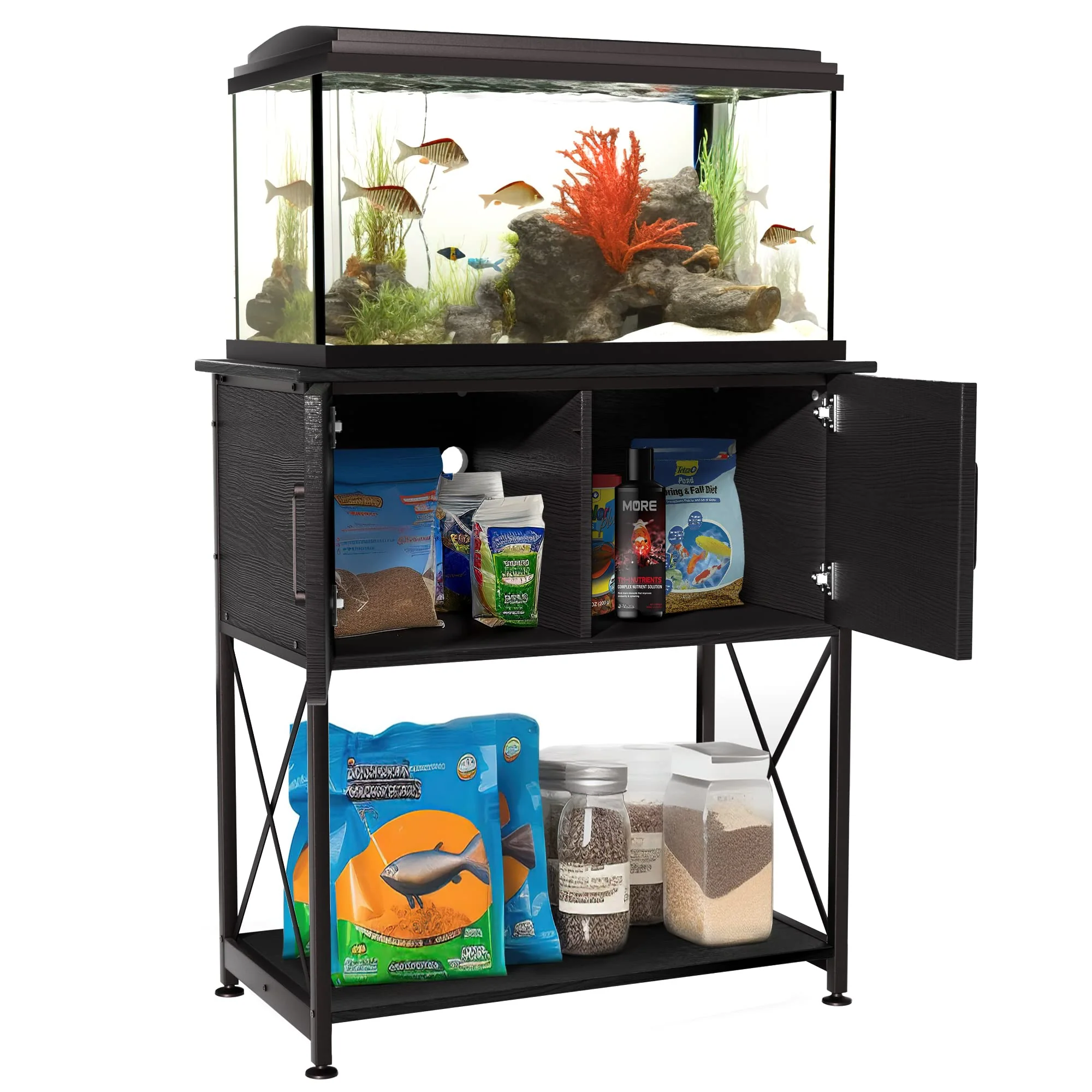 Herture Aquarium Stand for 20-29 Gallon Tanks, 2-in-1 Design, Sturdy Steel & MDF, Black, 30.7"x16.5"