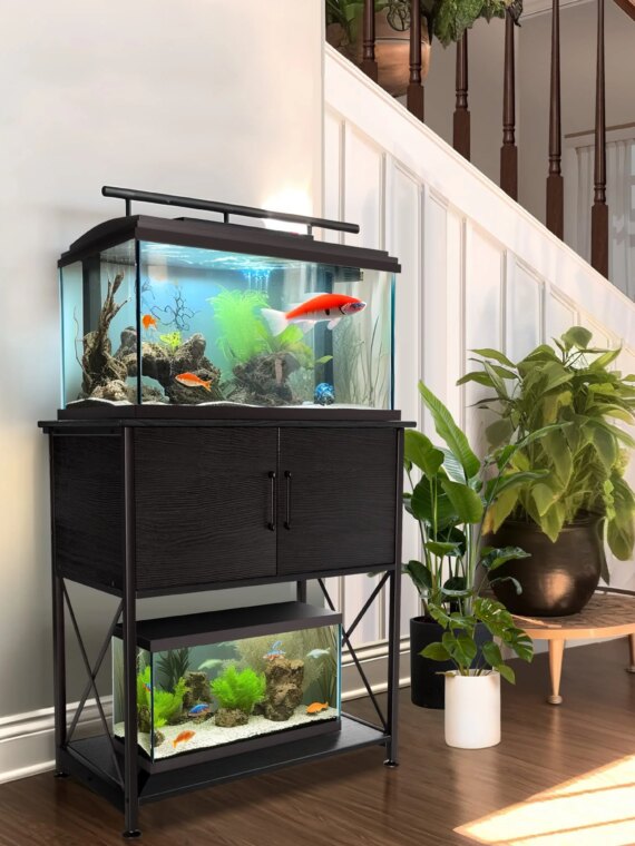 Herture Aquarium Stand for 20-29 Gallon Tanks, 2-in-1 Design, Sturdy Steel & MDF, Black, 30.7"x16.5"