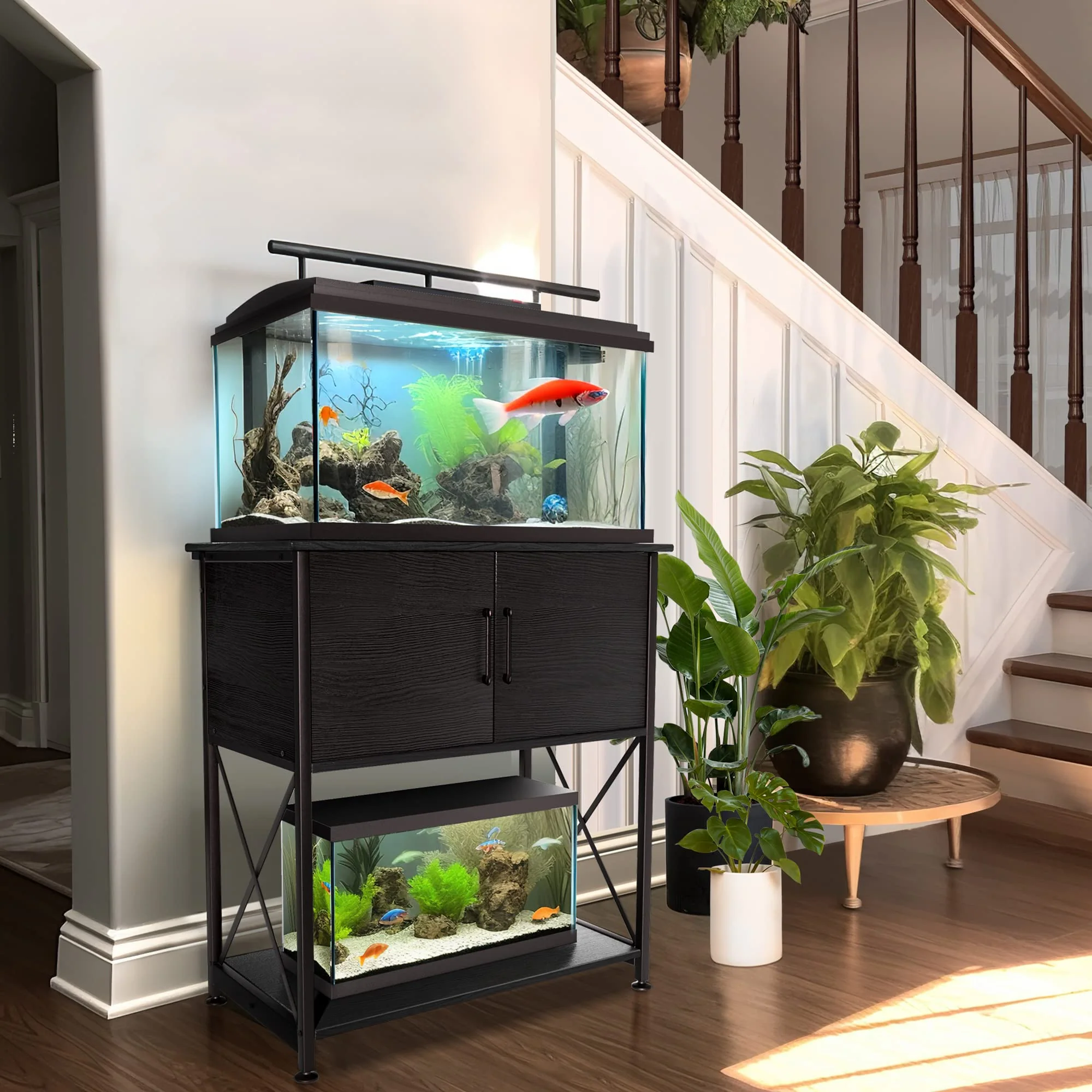 Herture Aquarium Stand for 20-29 Gallon Tanks, 2-in-1 Design, Sturdy Steel & MDF, Black, 30.7"x16.5"