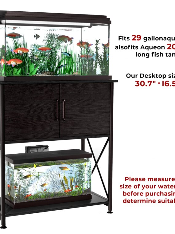 Herture Aquarium Stand for 20-29 Gallon Tanks, 2-in-1 Design, Sturdy Steel & MDF, Black, 30.7"x16.5"