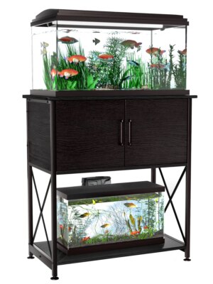 Herture Aquarium Stand for 20-29 Gallon Tanks, 2-in-1 Design, Sturdy Steel & MDF, Black, 30.7"x16.5"
