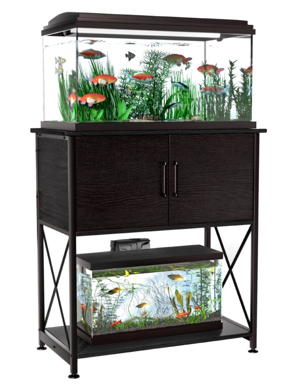 Herture Aquarium Stand for 20-29 Gallon Tanks, 2-in-1 Design, Sturdy Steel & MDF, Black, 30.7"x16.5"