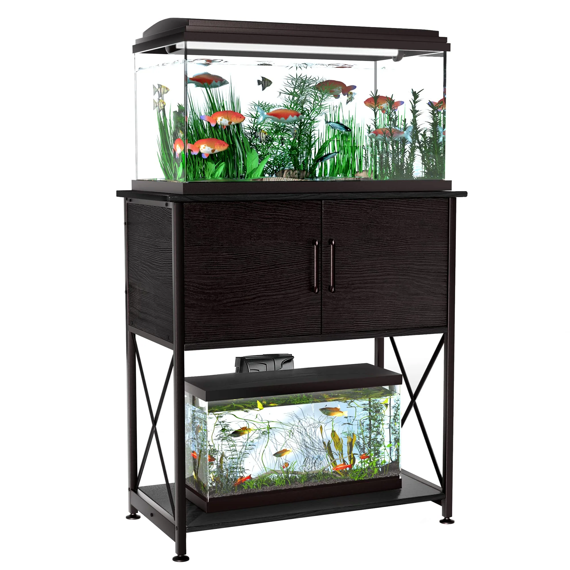 Herture Aquarium Stand for 20-29 Gallon Tanks, 2-in-1 Design, Sturdy Steel & MDF, Black, 30.7"x16.5"