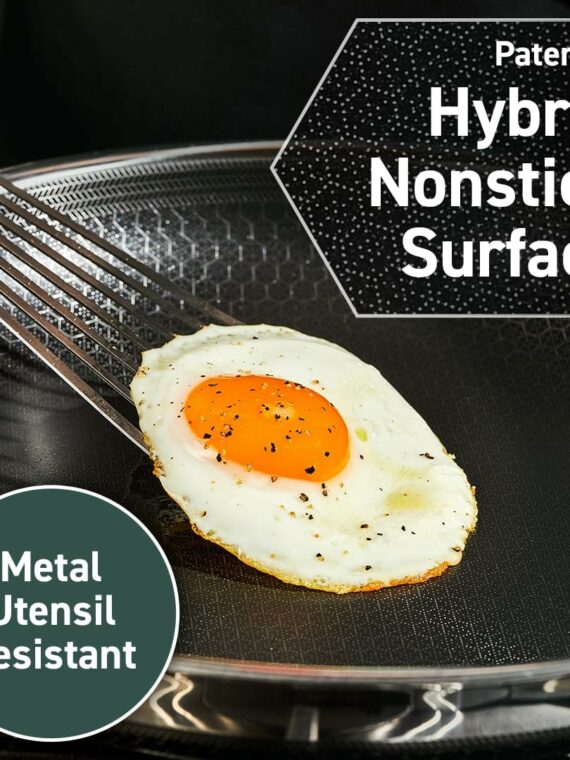 HexClad 10-Inch Hybrid Nonstick Frying Pan, Stainless Steel, Induction & Oven Safe, Stay-Cool Handle, Dishwasher Safe
