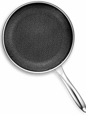 HexClad 10-Inch Hybrid Nonstick Frying Pan, Stainless Steel, Induction & Oven Safe, Stay-Cool Handle, Dishwasher Safe