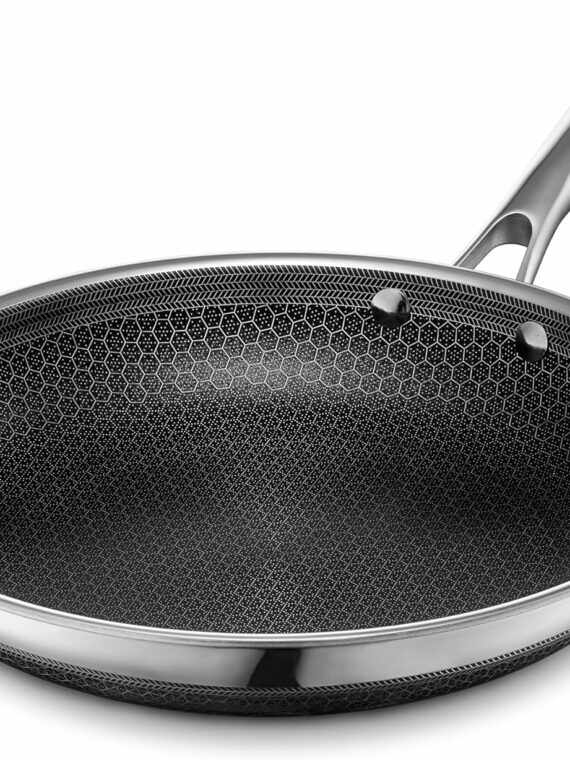 HexClad 10-Inch Hybrid Nonstick Frying Pan, Stainless Steel, Induction & Oven Safe, Stay-Cool Handle, Dishwasher Safe