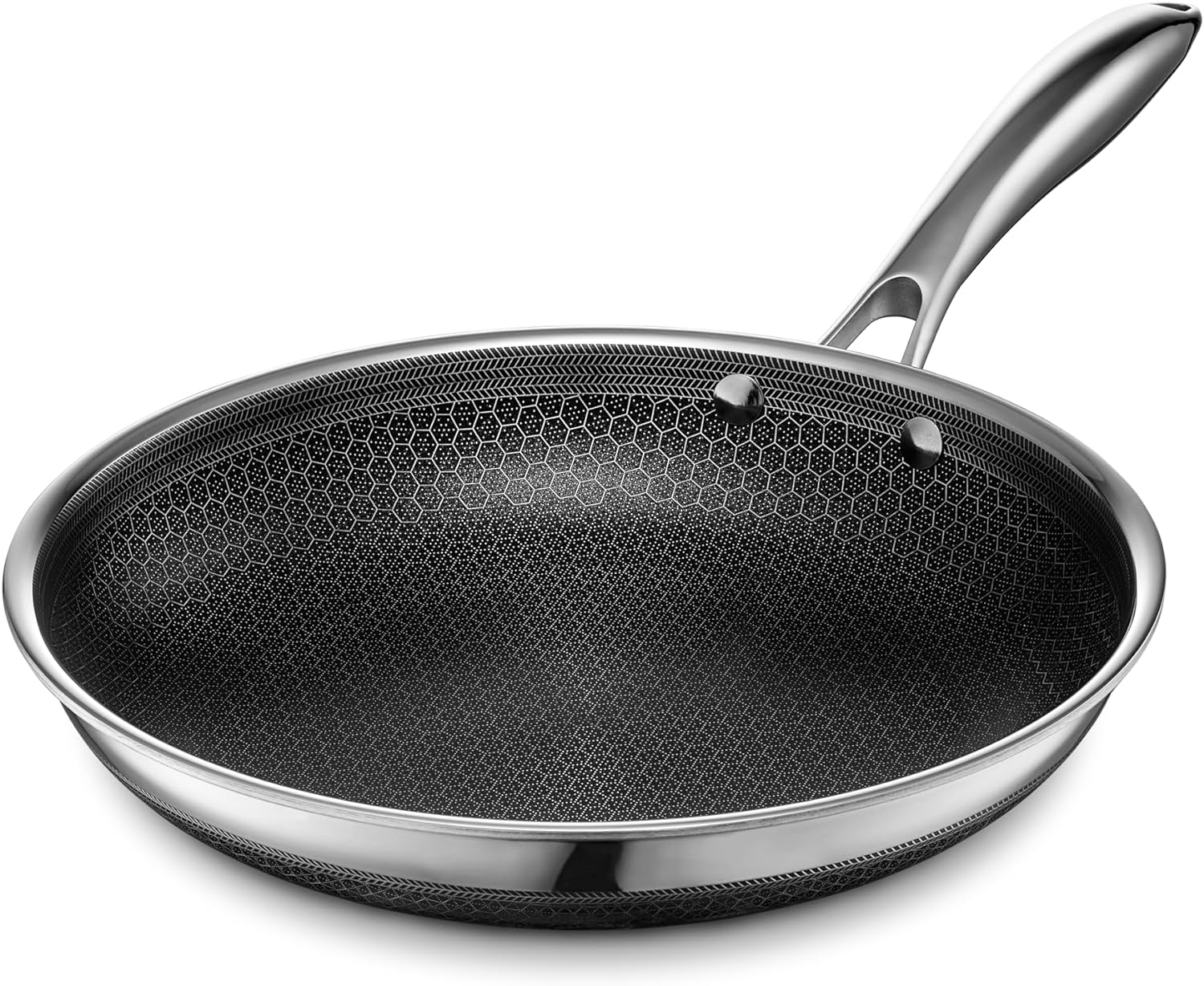 HexClad 10-Inch Hybrid Nonstick Frying Pan, Stainless Steel, Induction & Oven Safe, Stay-Cool Handle, Dishwasher Safe
