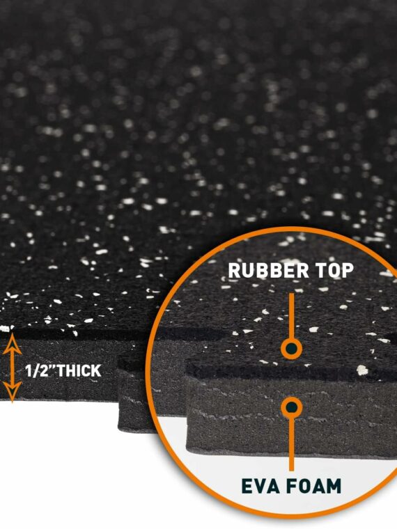 Holymus Exercise Gym Mats 1/2" Thick, 48 Sq Ft, Non-Slip Rubber & EVA Foam, Interlocking Tiles for Home Gym