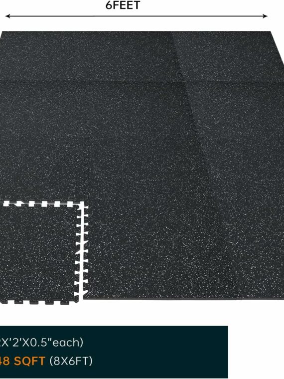 Holymus Exercise Gym Mats 1/2" Thick, 48 Sq Ft, Non-Slip Rubber & EVA Foam, Interlocking Tiles for Home Gym