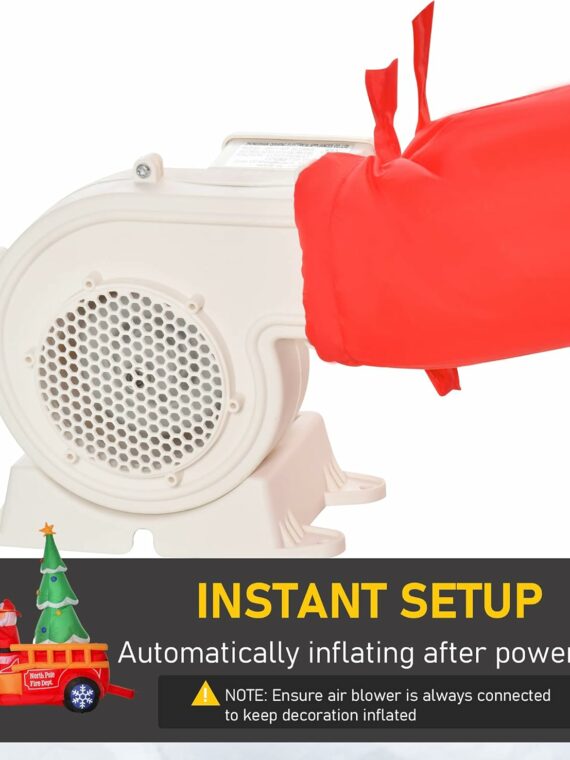 HOMCOM 7.5ft Christmas Inflatable Santa Fire Truck with LED Lights, Outdoor Yard Decoration