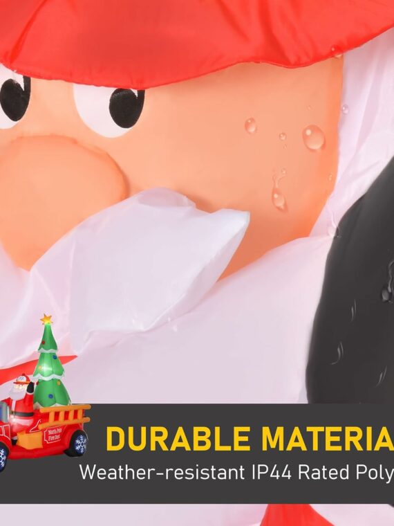 HOMCOM 7.5ft Christmas Inflatable Santa Fire Truck with LED Lights, Outdoor Yard Decoration