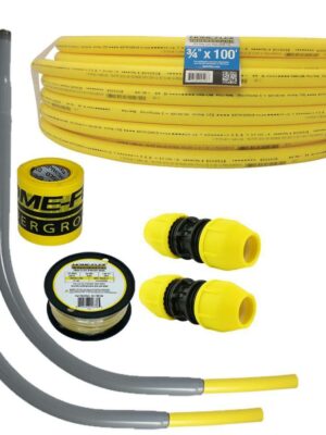 Home-Flex Underground Gas Line Install Kit, 3/4in IPS, 100ft Pipe, Couplers & Meter Risers, Yellow