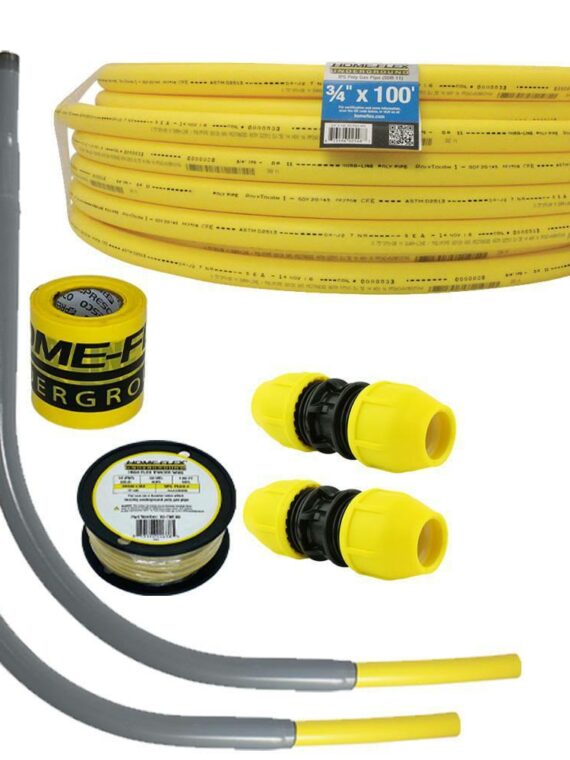 Home-Flex Underground Gas Line Install Kit, 3/4in IPS, 100ft Pipe, Couplers & Meter Risers, Yellow