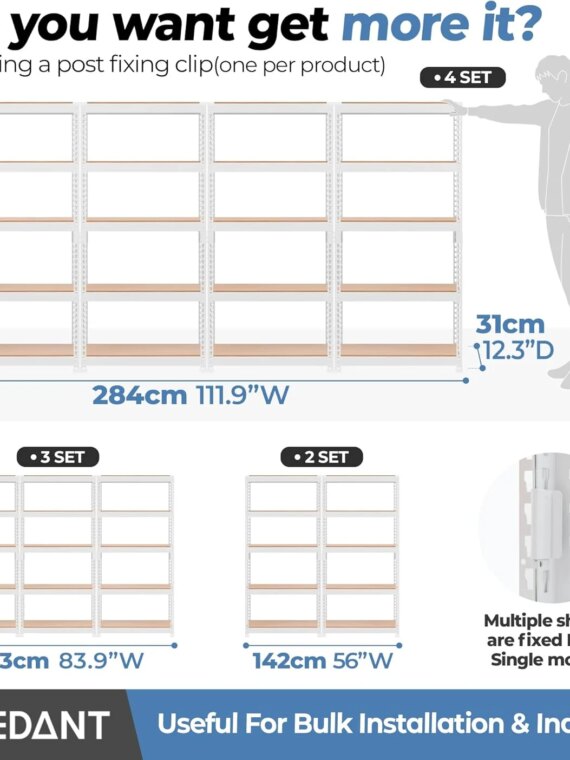 HOMEDANT 5-Tier Adjustable White Metal Shelving Unit, Heavy-Duty & Easy Assembly, Laminated Boards
