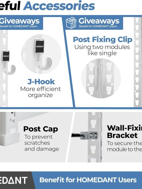 HOMEDANT 5-Tier Adjustable White Metal Shelving Unit, Heavy-Duty & Easy Assembly, Laminated Boards