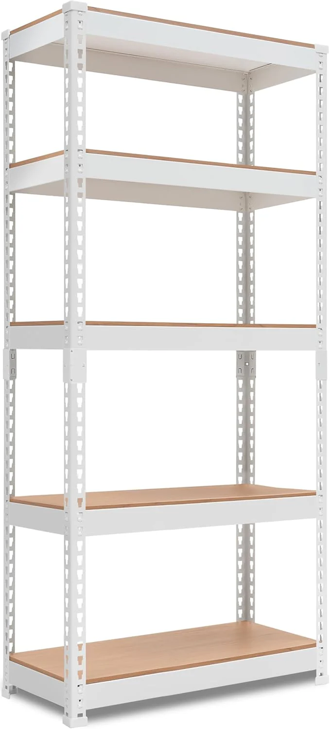 HOMEDANT Adjustable 5-Tier White Metal Shelving Unit, Heavy Duty, Customizable Height, Easy Assembly