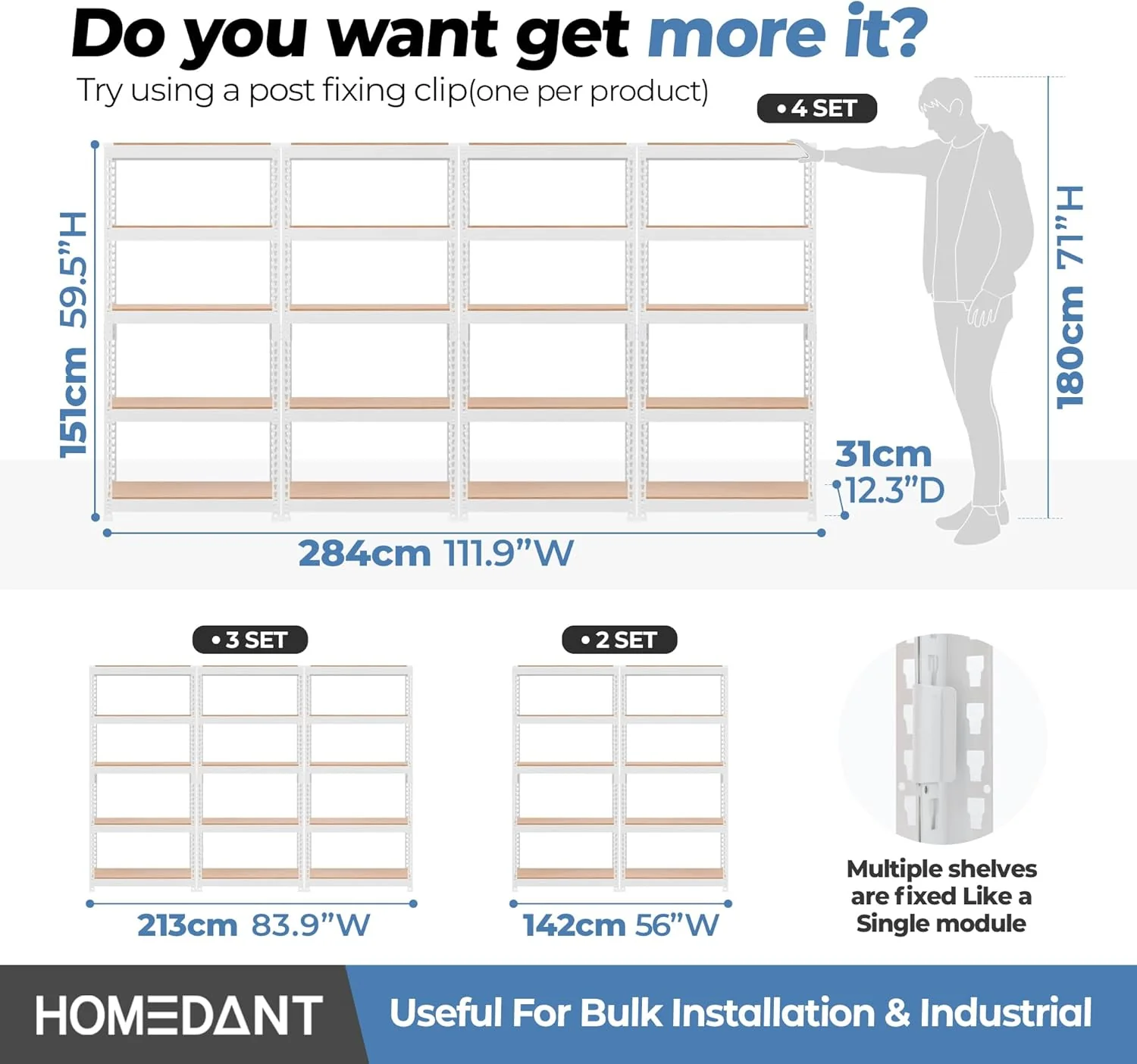 HOMEDANT Adjustable 5-Tier White Metal Shelving Unit, Heavy Duty, Customizable Height, Easy Assembly