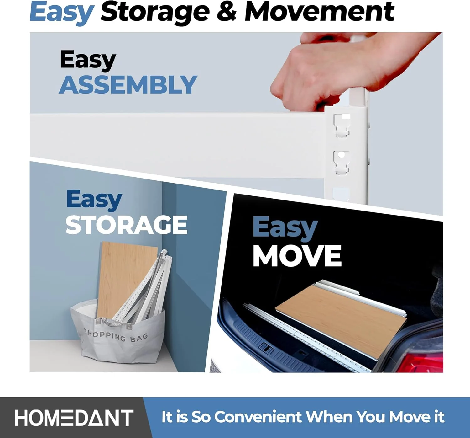 HOMEDANT Adjustable 5-Tier White Metal Shelving Unit, Heavy Duty, Customizable Height, Easy Assembly