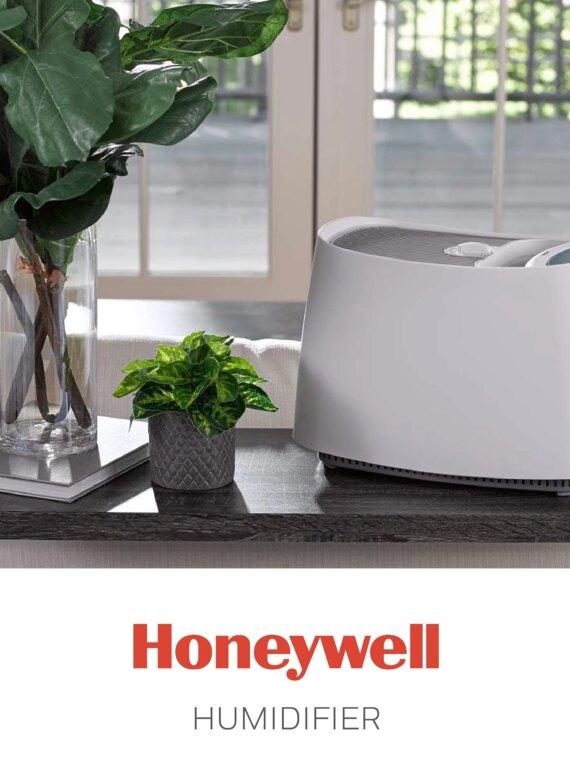 Honeywell Cool Moisture Humidifier for Medium Rooms, 1.1 Gallon Tank, UV Technology, Dishwasher-Safe Parts