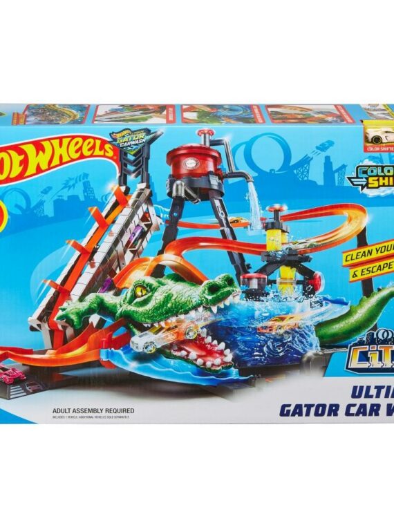 Hot Wheels Ultimate Gator Car Wash Play Set with Color Shifters Car, Ages 5-8, Large-Scale, Interactive Features
