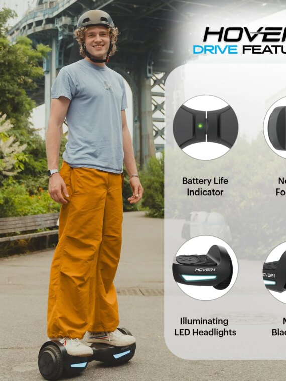 Hover-1 Drive Electric Hoverboard, 7MPH, 6.5" Wheels, LED Lights, UL2272 Certified