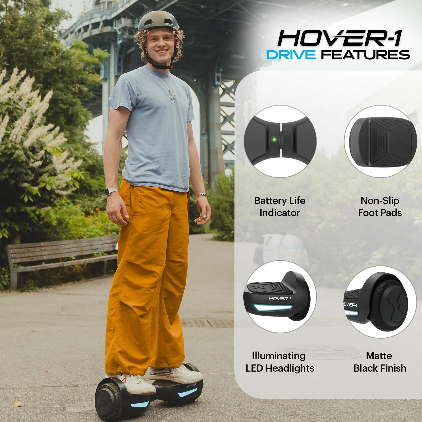 Hover-1 Drive Electric Hoverboard, 7MPH, 6.5" Wheels, LED Lights, UL2272 Certified