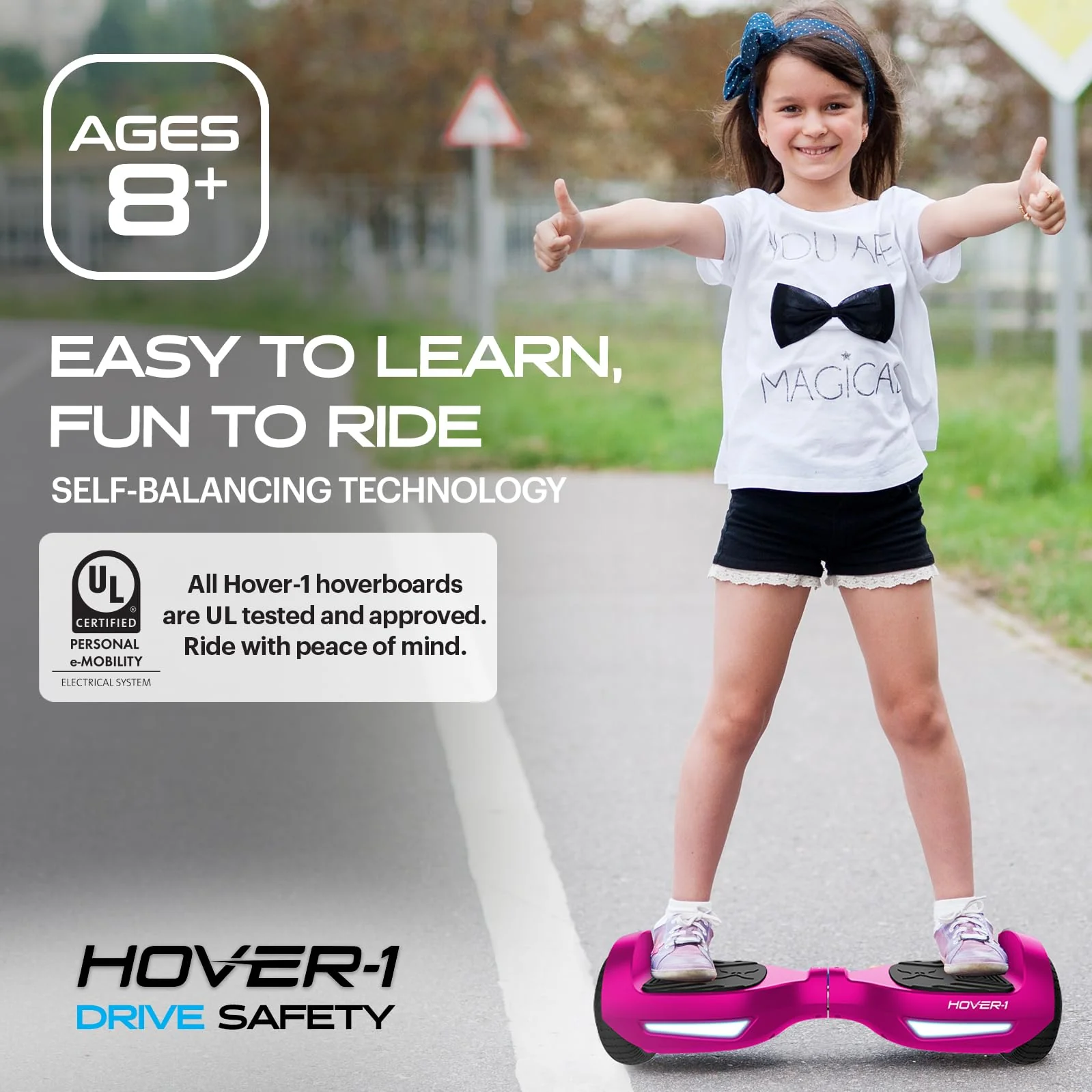 Hover-1 Drive Electric Hoverboard, 7MPH, 6.5" Wheels, LED Lights, UL2272 Certified