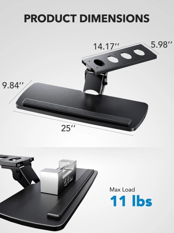 HUANUO Adjustable 360° Keyboard Tray with Full Motion & Height Adjustment - Under Desk Ergonomic Space Saver